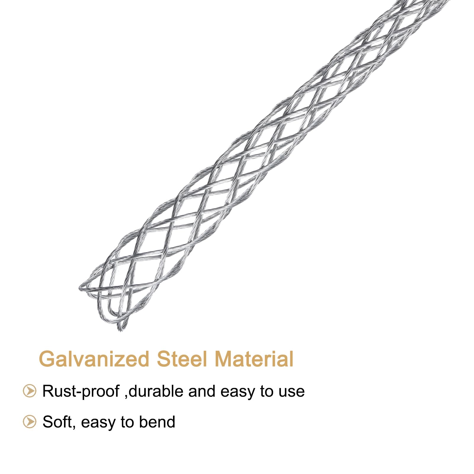 QUARKZMAN Agarre para Tirar Cables para Cables de 4-6 mm, con Tuerca de 4.2 mm, Calcetín de Malla de Alambre de 24 cm de Cabeza Simple de Acero Galvanizado, 1 Pieza (Plateado)