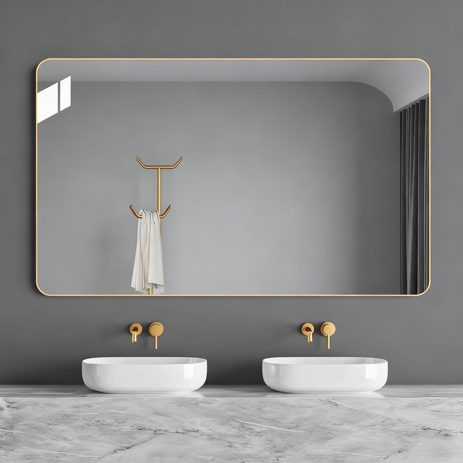 FGXHHS Bathroom Vanity Mirror for Over Sink, Metal Framed Wall Rectangle, Hangs Horizontally or Verticall(Gold,70x90cm/27.6x35.4in)