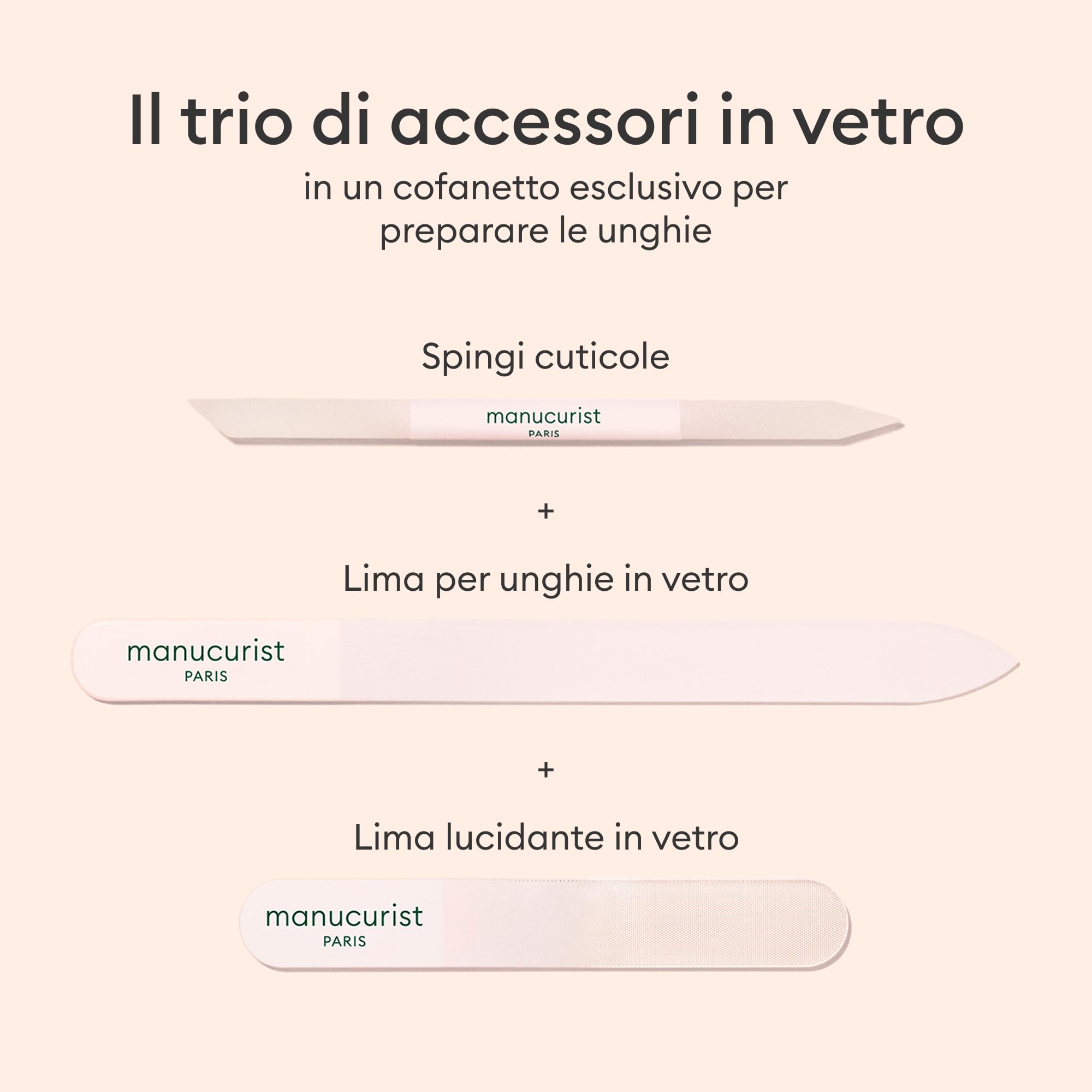 Manucurist Trio Coltelleria – Set Esclusivo in Tubo con Lima per Unghie in Vetro, Buffer e Spingicuticole – Accessori per la Cura delle Unghie - Idee Regalo Donna - Regali Donna