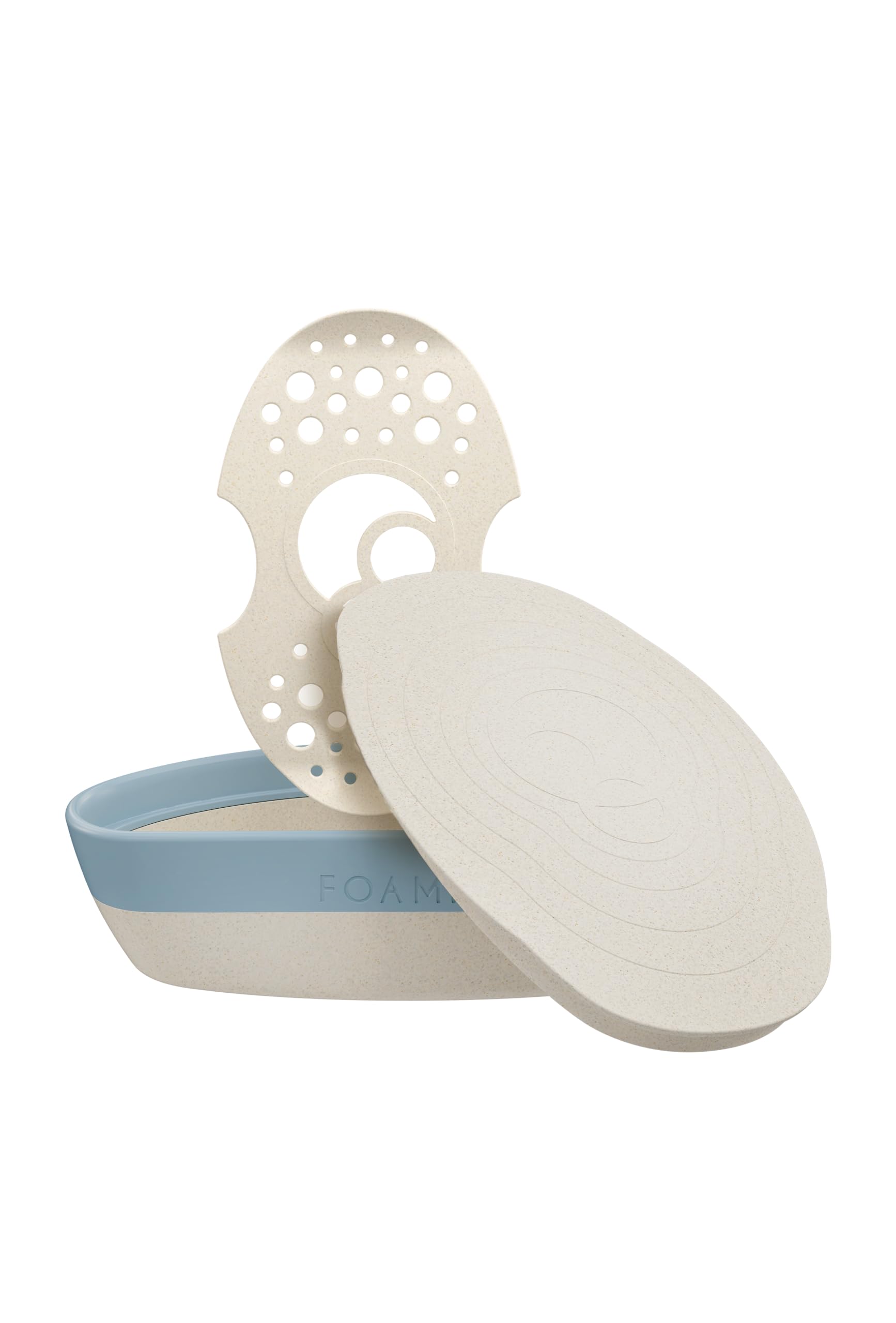 Foamie Caja de Viaje Travel Buddy – Jabonera Sólida Ecológica para Champú & Acondicionador Sólido – con Tapa Impermeable, Reutilizable & Vegana – Color Beige & Azul