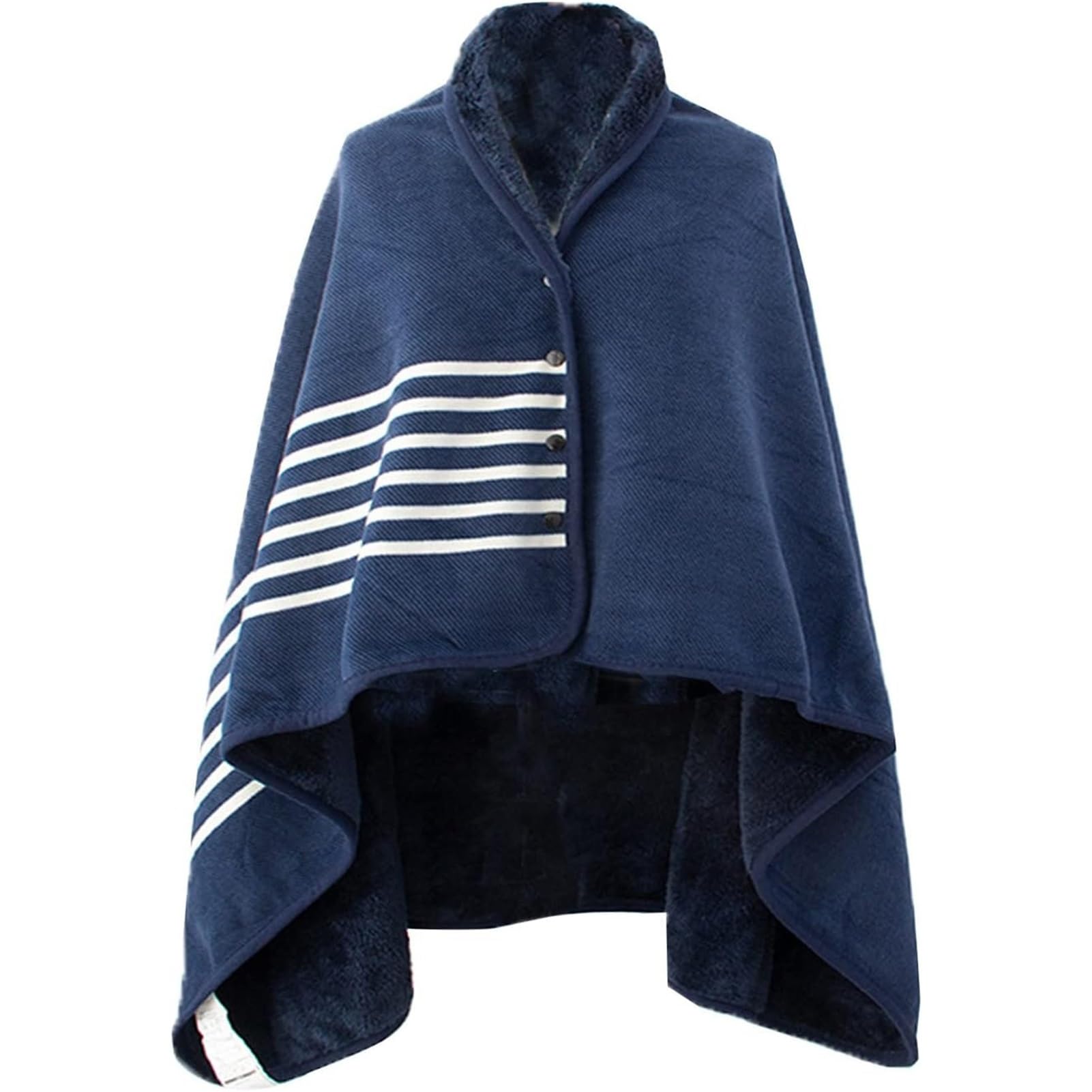 Hhdomlth Blue Windproof Fleece-Lined Wheelchair Coat With Hood Ponchos Adult, Reusable Travel Blanket Wearable Blanket With Hood For Seniors(,100X140cm)