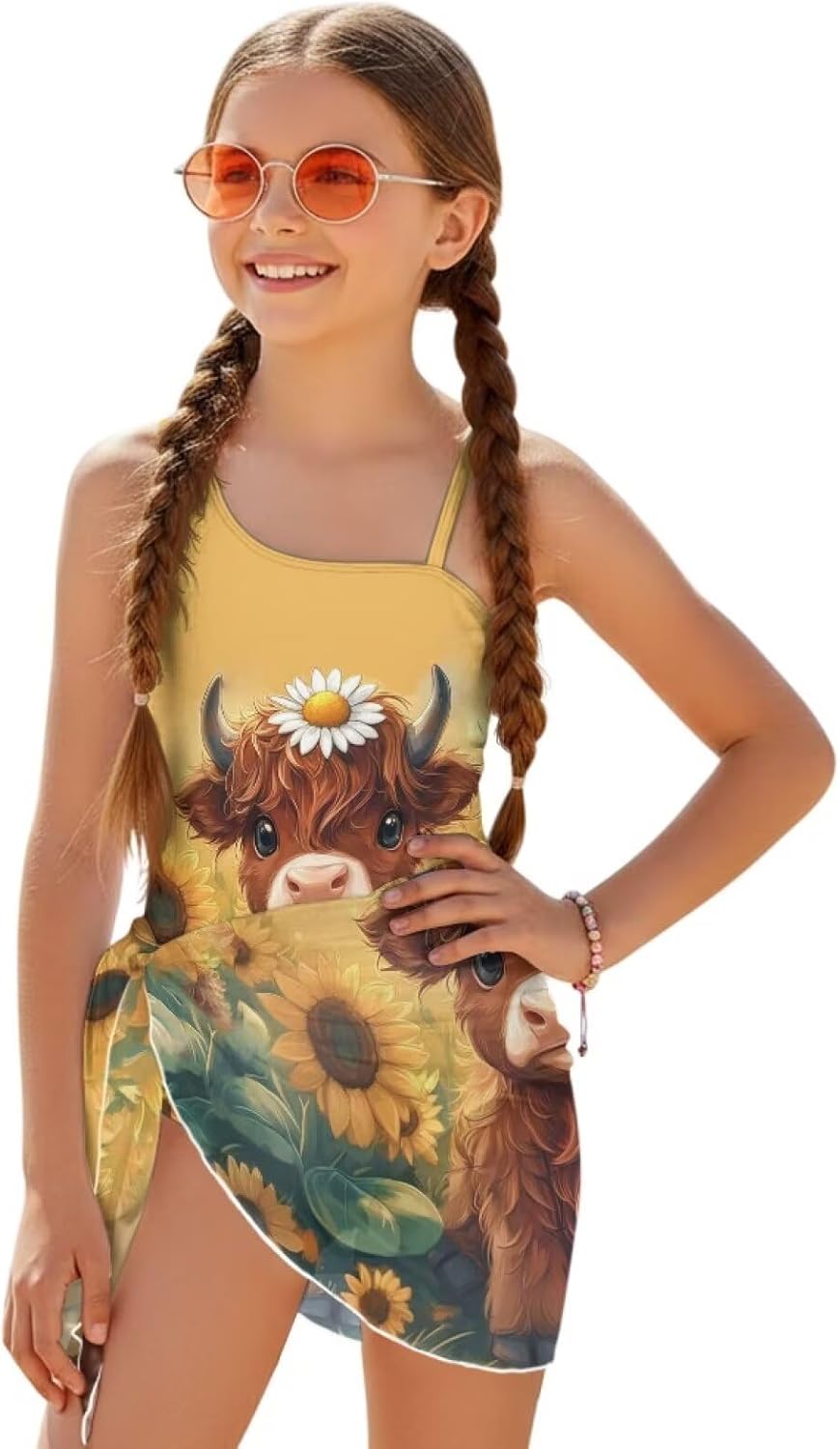 Upetstory Girls Swimsuit Cover Up Set Cut Out One Piece Bathing Suit 7-18