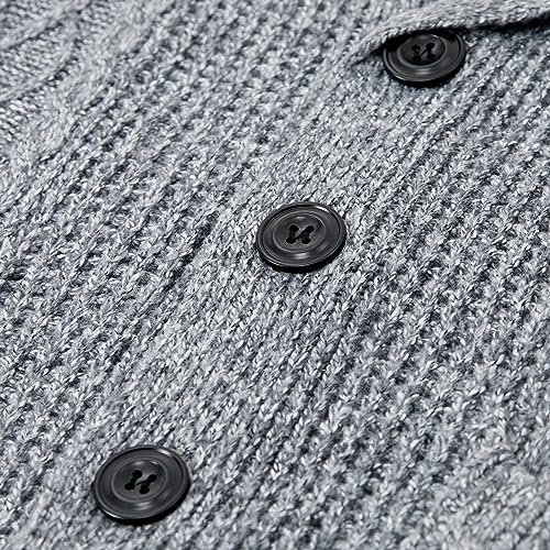 Men's Shawl Collar Cardigan Sweater Long Sleeve Casual V Neck Button Down Cable Knitted Sweater with Pockets4