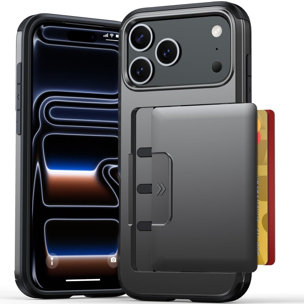 Generic Funda compatible con iPhone 13 Pro (color: gris), tarjetero deslizante, funda rígida de silicona