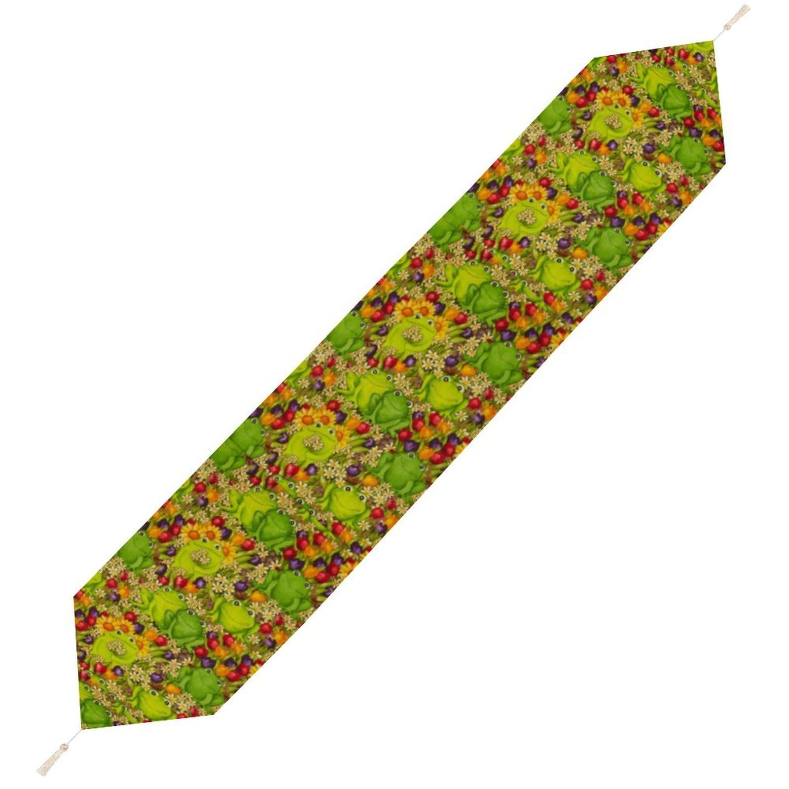 JZemdybill 178*33cm Table Runner with Tassel, Frog Table Runner, Table Decoration for Kitchen, Party, Restaurant