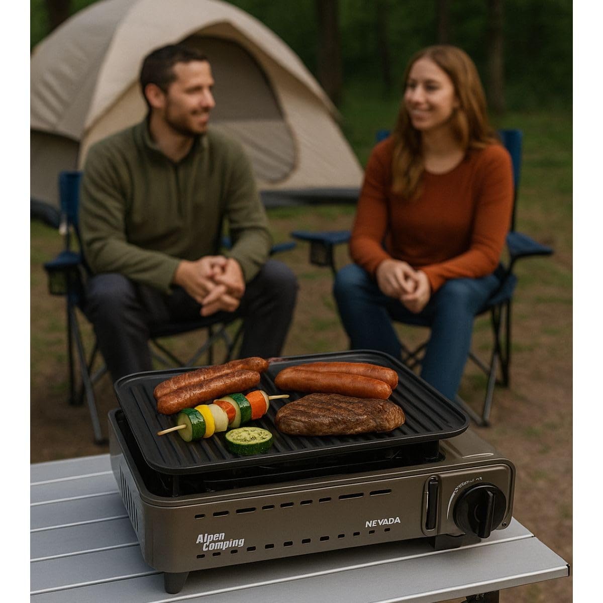 Barbecue à Gaz Nevada 1780W Alpen Camping avec Allumage Piezo et Mallette de Transport