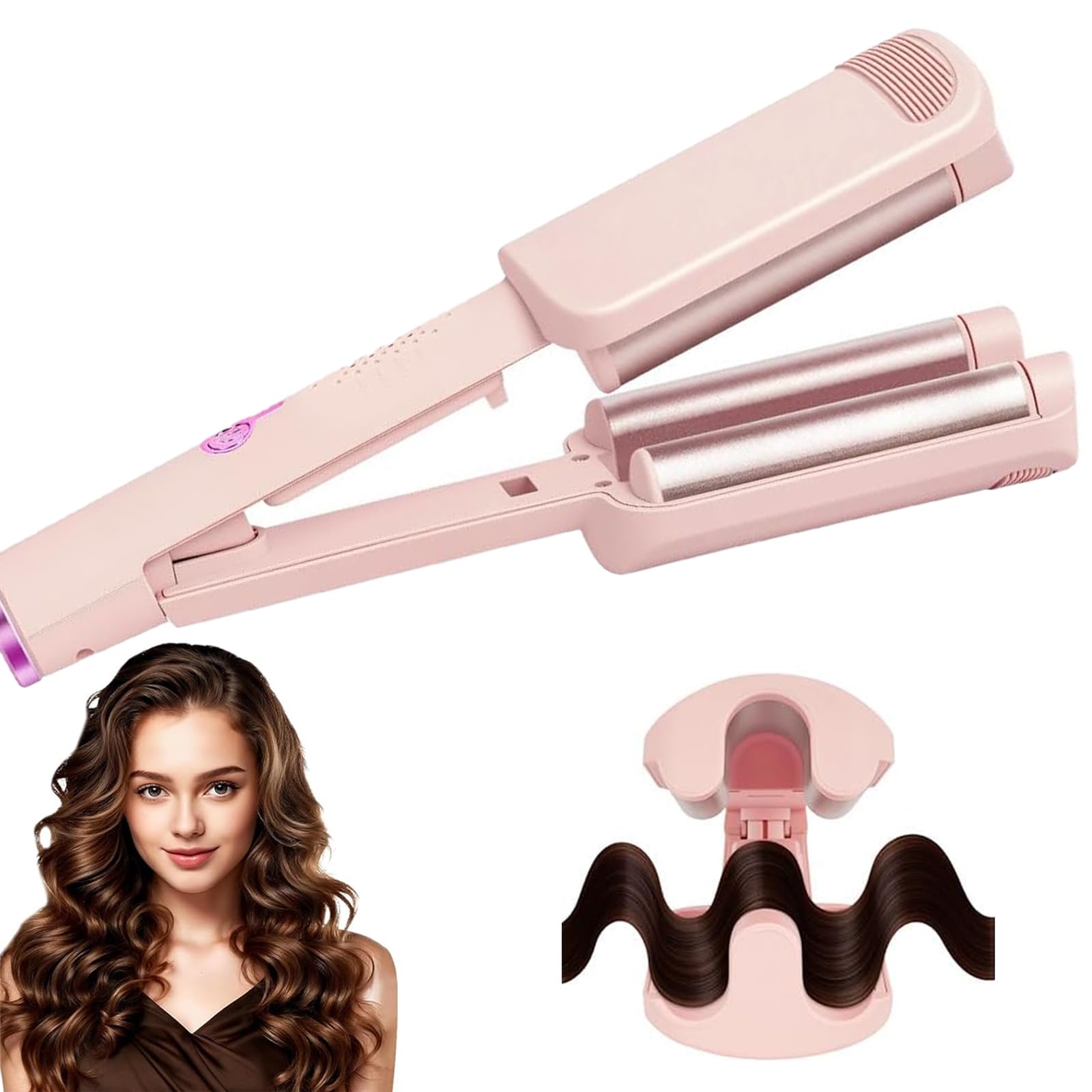 32 MM Rizador Francés, Rosa Beach Waves Plancha Ondas, Plancha Ondas para Principiantes para Principiantes y Todo Tipo de Cabello, Ondulador de Pelo Iónico, Ondulador de Cerámica