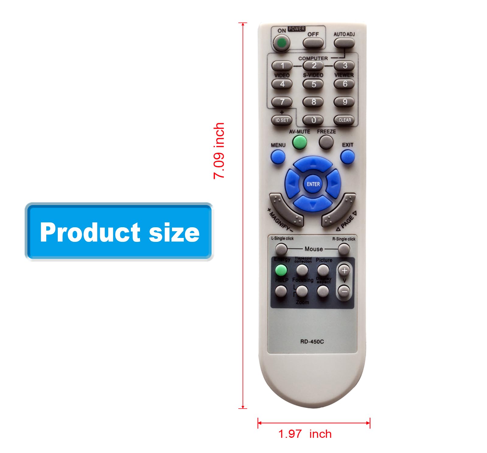 AULCMEET RD-450C - Telecomando di ricambio compatibile con proiettore NEC serie NP/LT/UM/V V230+ V230X V260 V260X V300X UM300W UM300X P420X PN54 NP510WS NP52 NP53 NP54 NP60 NP600 NP600 NP60 NP60 NP60