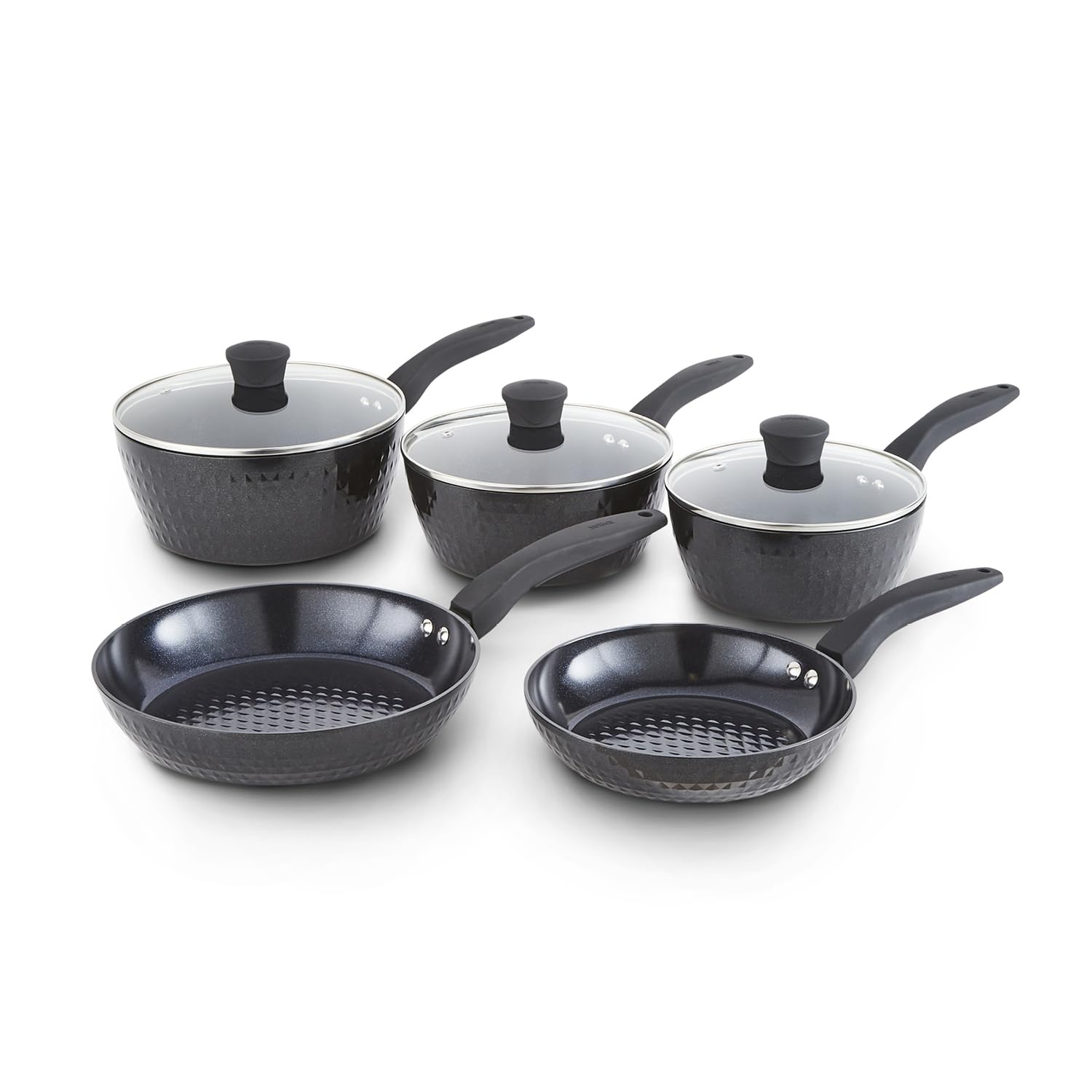 Tower Diamo 5 Piece Cookware Set - Aluminium, Ceramic Non-Stick, Induction Compatible, Black