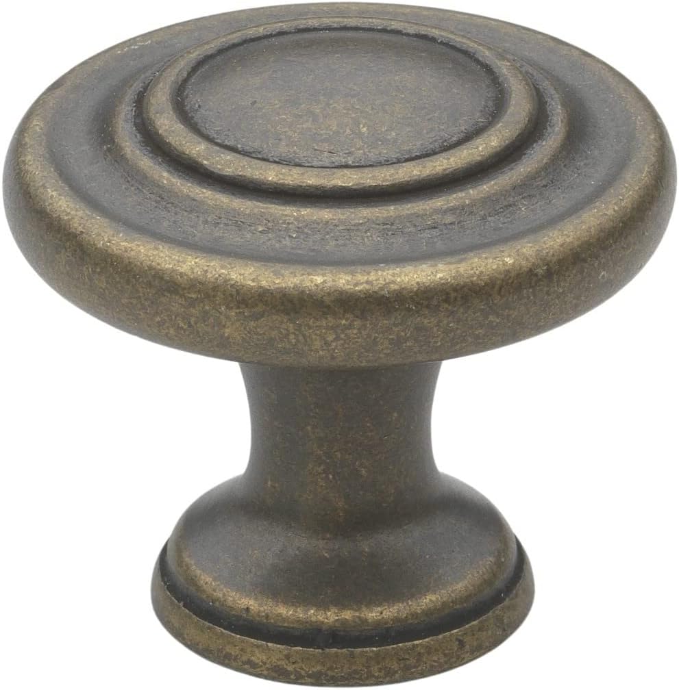 GlideRite Hardware 5415-AB-10 1-1/4 Diameter Classic Round 3-ring Cabinet Knobs, Antique Brass (Pack of 10)