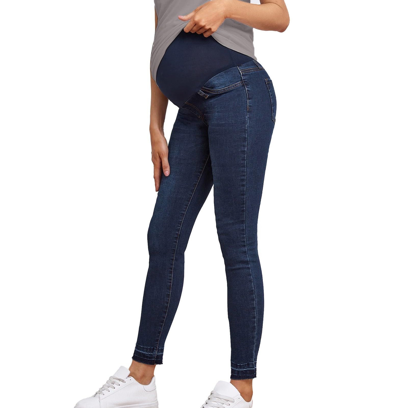 Jean de grossesse pour femme - Coupe skinny - Stretch - Taille haute - Extensible - Décontracté - Confortable et doux - Pantalon long en denim pour femme