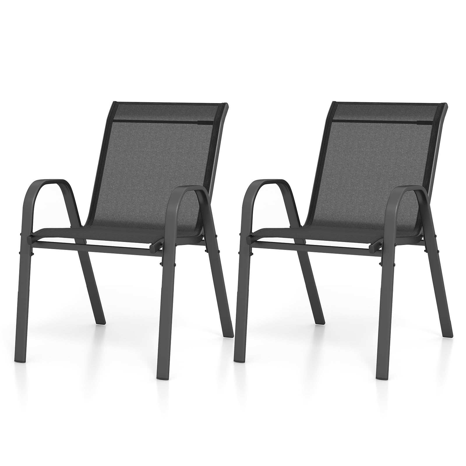 GiantexUK Garden Dining Chairs Set of 2/4, Metal Frame Outdoor Chairs with High Backrest & Armrests, Stacking Fabric Chair for Patio Backyard Poolside Lawn (2, Black)