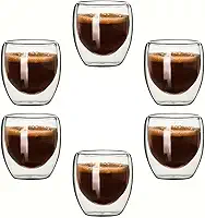 Kit 6 Copos de Vidro Borossilicato com Parede Dupla 100ml - Xícaras Térmicas para Café Espresso, Chá e Cappuccino (6)