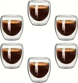 Kit 6 Copos de Vidro Borossilicato com Parede Dupla 100ml - Xícaras Térmicas para Café Espresso, Chá e Cappuccino (6)
