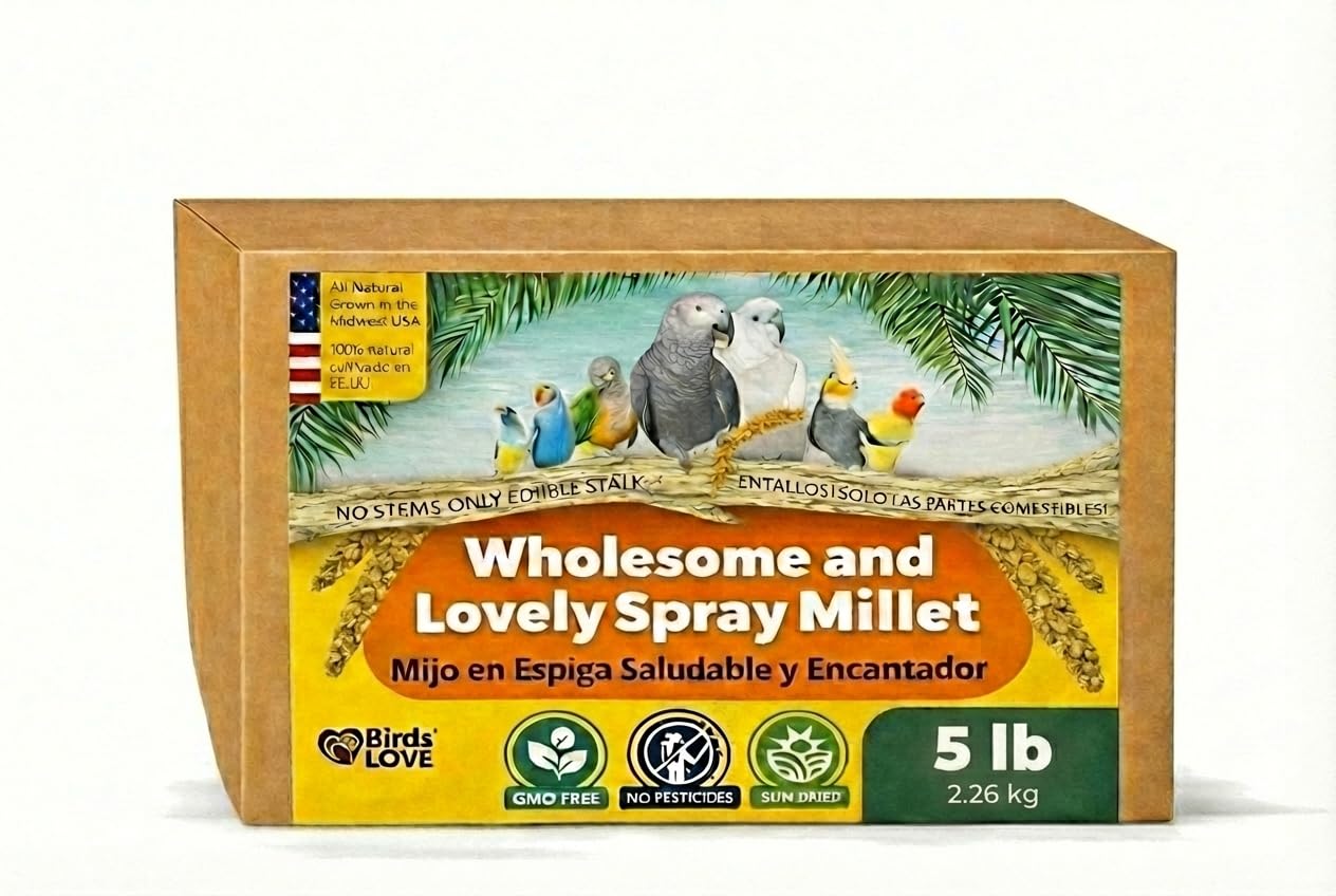 5lbs Wholesome Spray Millet for Birds – USA Grown, Harvested & Packed – 100% Natural Sun-Dried Millet Clusters – for Parakeets, Cockatiels, Conures, Budgies, Finches & All Parrots
