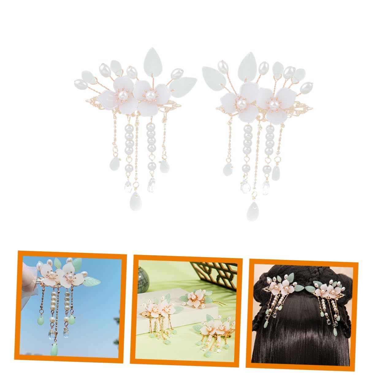 FRCOLOR 5 Paare Antiker Paarclip Blumen Haarnadeln Haarspangen für Damen hochzeitshaar schmuck wedding hair accessories Tiara Haarklammer Haarschmuck für Frauen Retro-Quasten-Haarnadeln