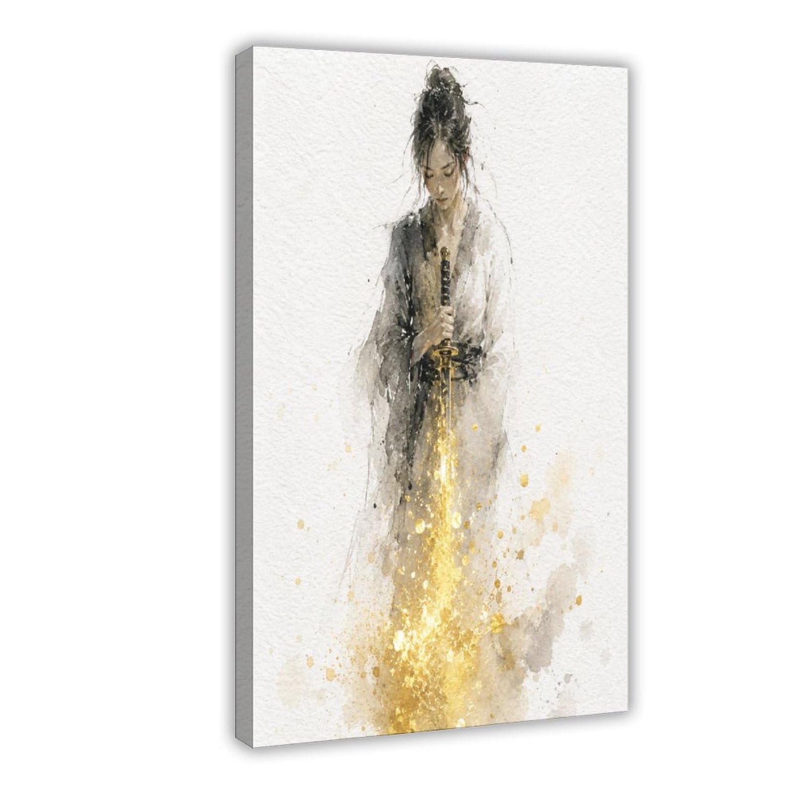 W7c8u2x3 Frame-Style-19 Woman With Golden Light Canvas Wall Art, Watercolor Style