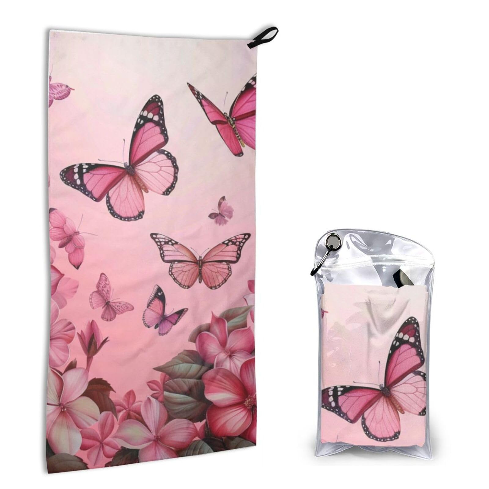 BWWHCCTI Quick Dry Hand Towel With Bag - Butterflies Printed Super Absorbent Face Cloth Microfiber Travel Sports Towels 40x80cm