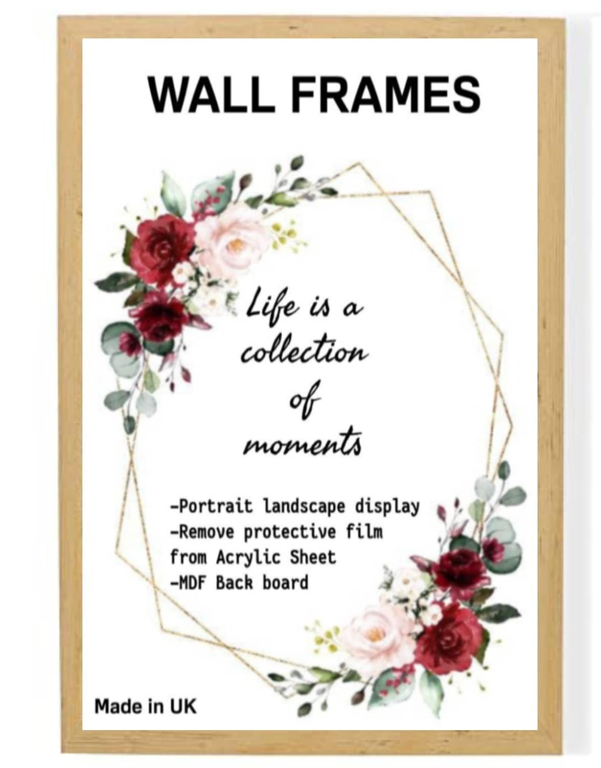 Home Plus Dealz Pine Wall Photo Frame 40 x 40 cm For Display Poster Print Picture With HD Clear Aclyric Front 30x15mm Moulding Metal Hooks MDF Wood