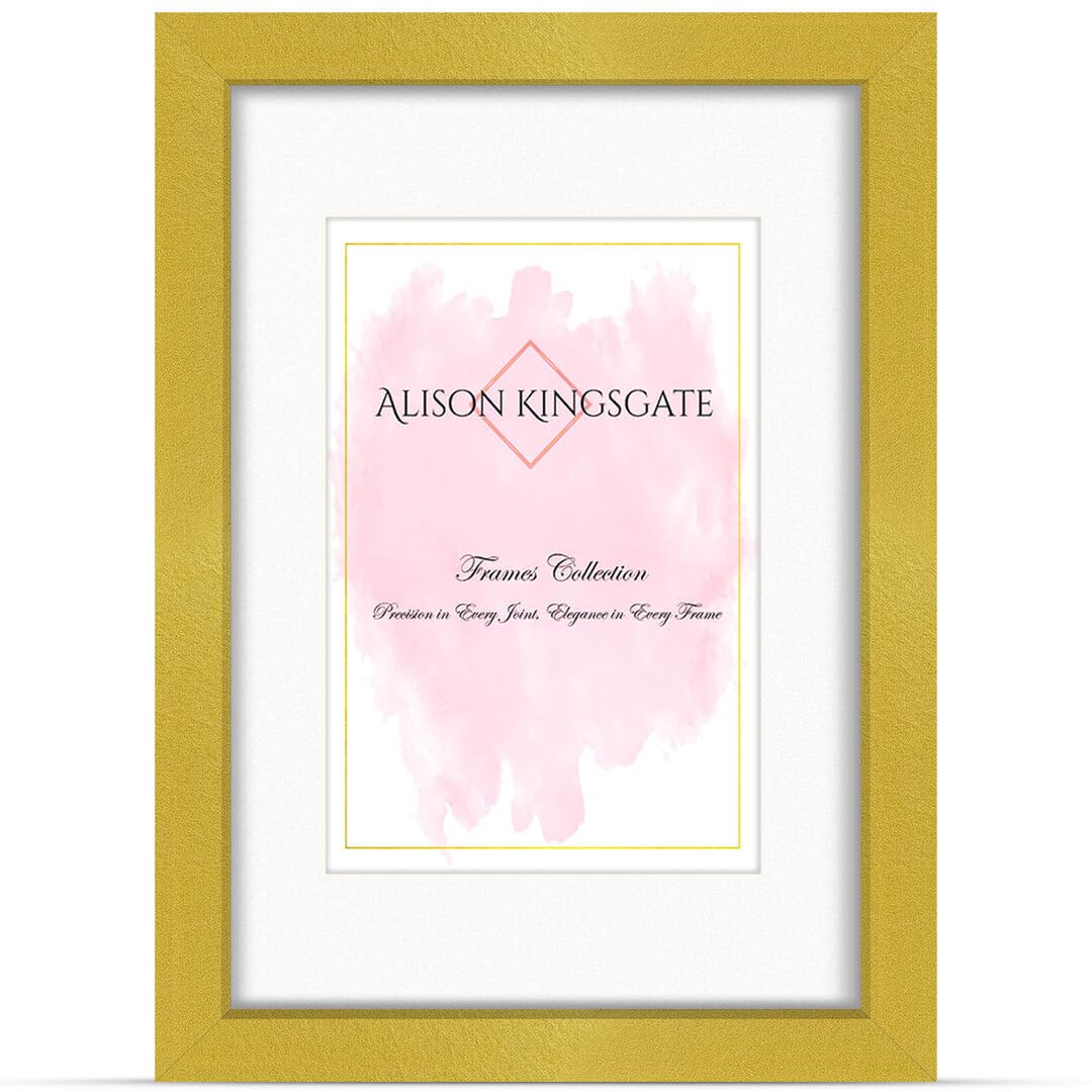 Alison Kingsgate 6x4 Gold Picture Frame with Mount for 3.5x5 Photo β Engineered Wood Picture Frame with Precision Cut Cardboard Mount β Ideal for Posters β Multiple Sizes & Colours Available