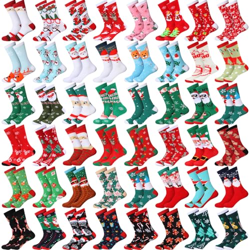 Handepo 48 Pairs Christmas Socks for Men Women Bulk Gifts