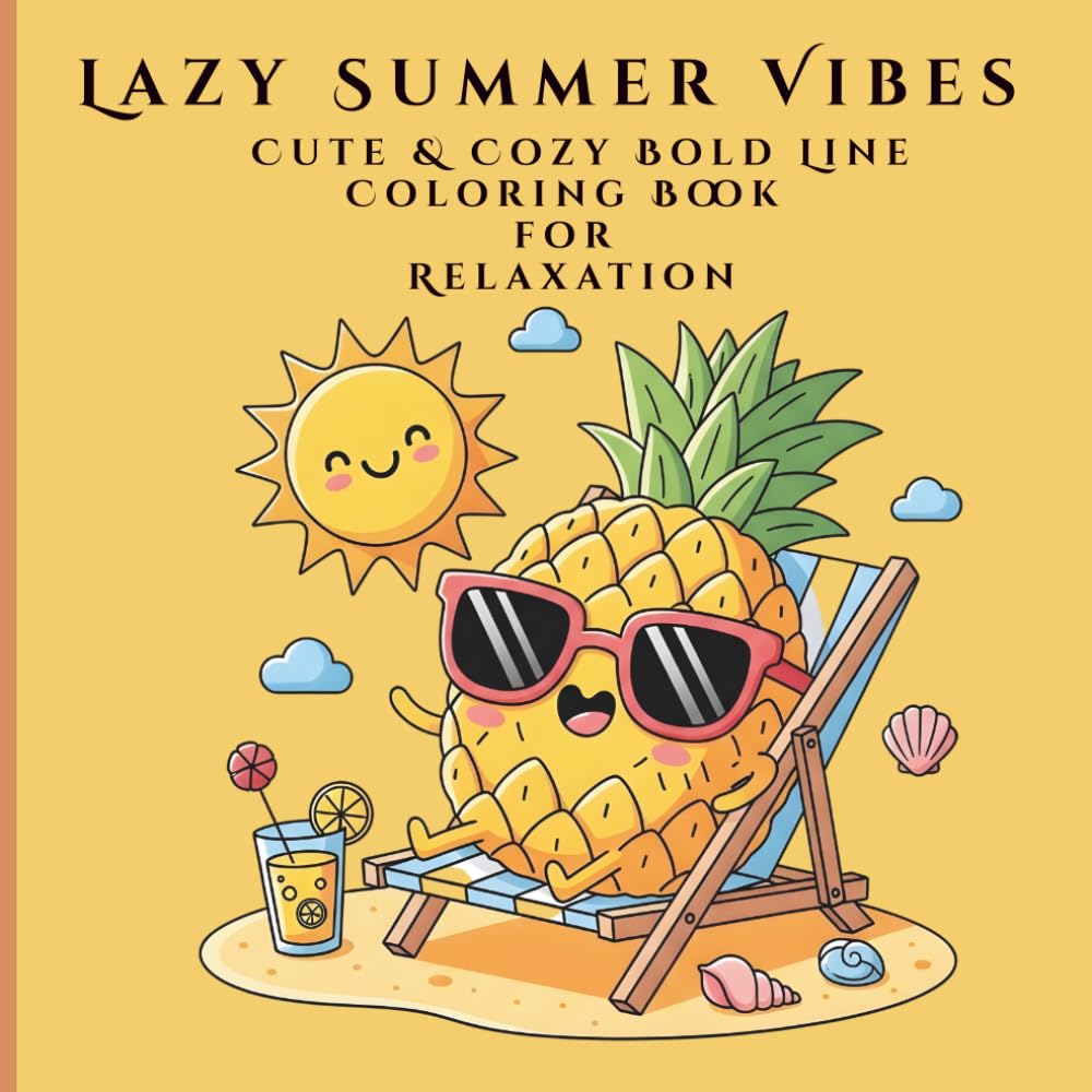 Lazy Summer Vibes Cute & Cozy Bold Line Coloring Book for Relaxation