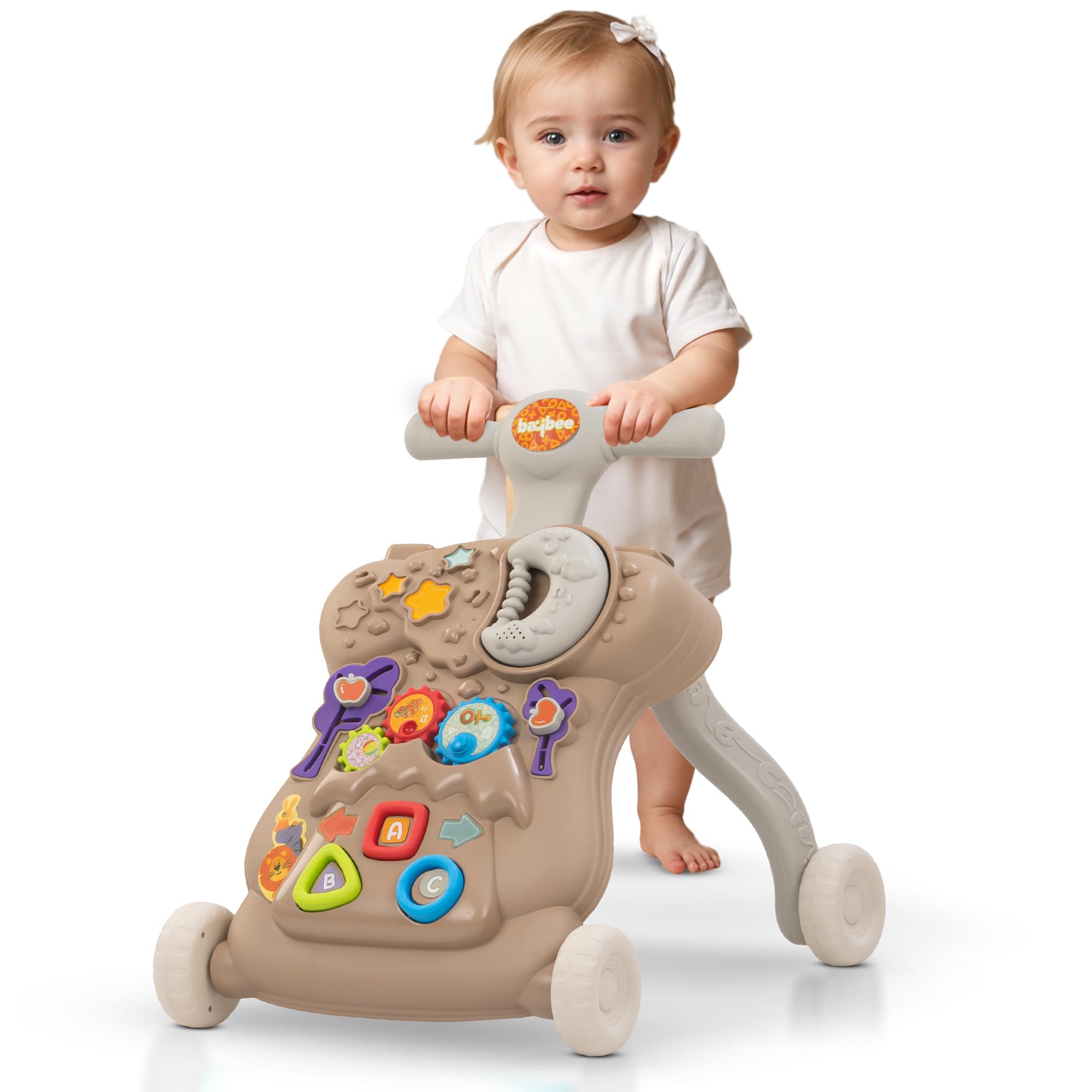 Baybee Lilo Baby Walker for Kids, Baby Push Walker with Music, Rotating Gears & Grip Handle | Activity Kids Walker for Baby Toddlers | Walkers for 0 to 2 Years Boy Girl (Brown)