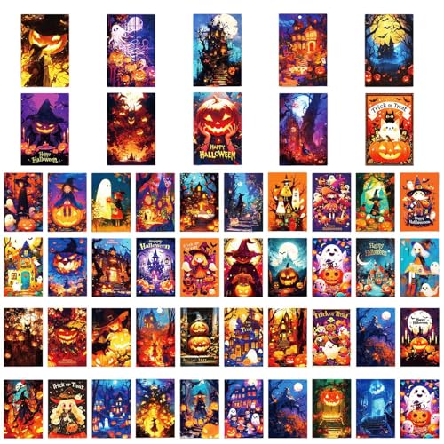 各種ハロウィーンカード - ゴーストカボチャ、4x6スケルトン|ホリデーノートカードは、子供たちに挨拶するための広範な用途を備えたパック、メッセージを書く、招待状、テーブルディスプレイ、不気味な楽しい装飾ギフト