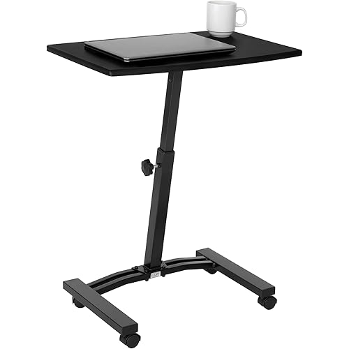 Seville Classics Airlift Mobile Height Adjustable Laptop Stand Computer Workstation for Sitting Classroom Home Office Medical Table w/Wheels, Flat Desk 24", Black