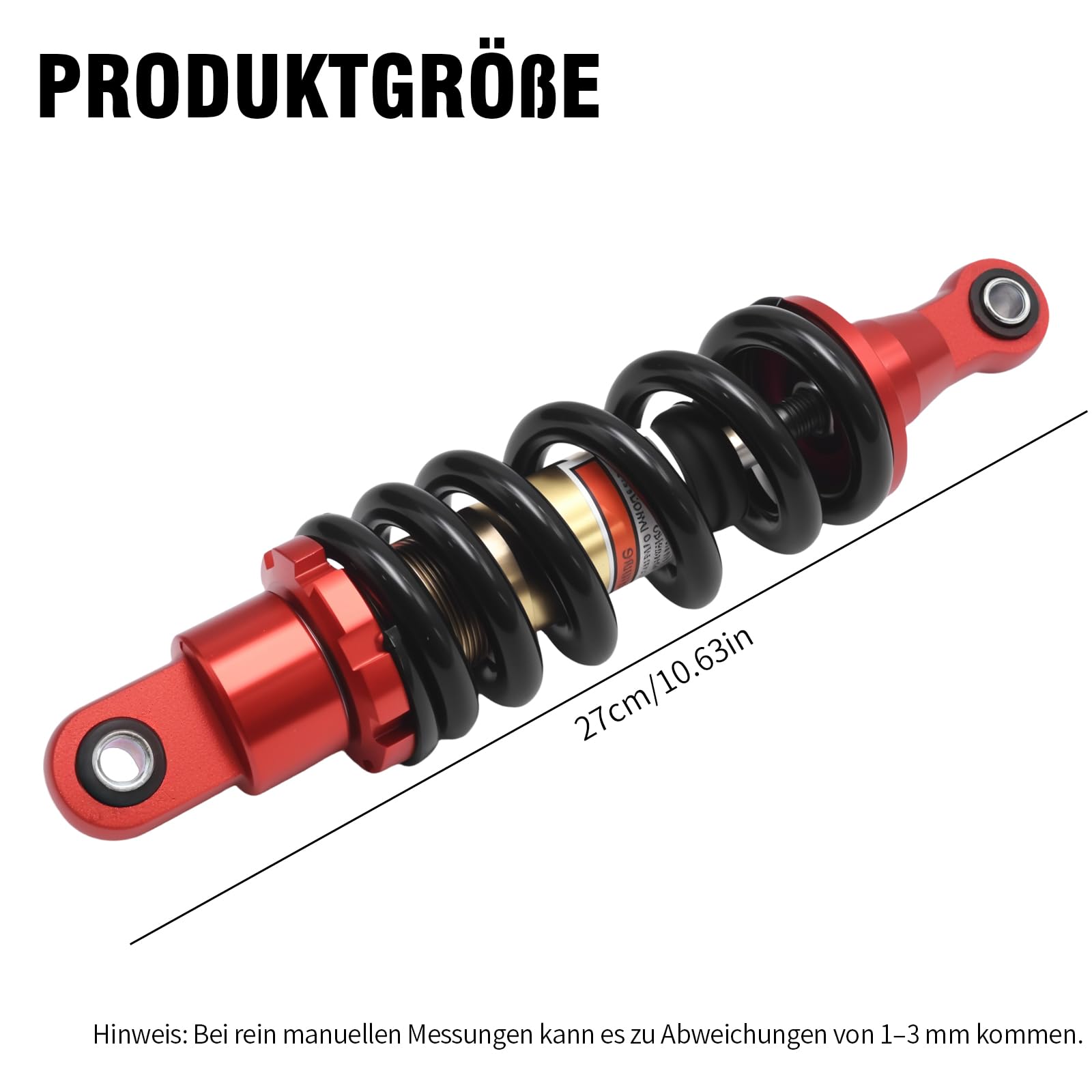 Hoypeyfiy 270 mm 980 lb 10 mm Bohrung Motorrad-Stoßdämpfer Hinten, Universeller Moped-Federstoßdämpfer, geeignet für 70 ccm, 90 ccm, 110 ccm, 125 ccm, 150 ccm Dirt Pitbikes
