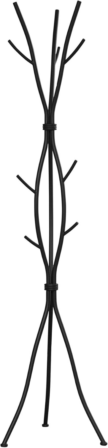 Monarch Specialties Coat Rack - Coat Tree with 8 Hooks, Hammered Metal 74" H (Black)