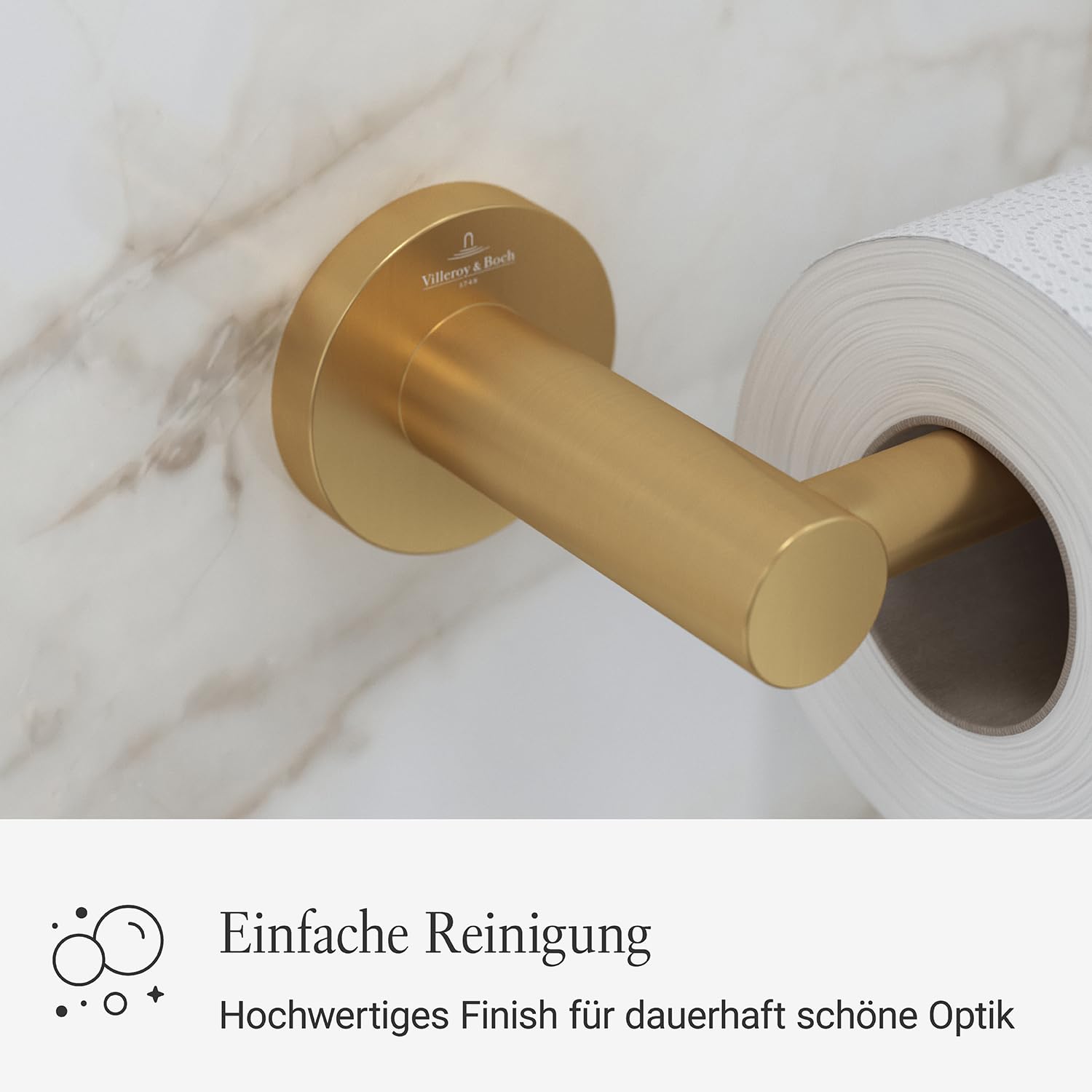 Villeroy & Boch Elements Tender Toilettenpapierhalter, rund – Gold | Ohne Deckel, zur einfachen Wandmontage, aus Zink, TVA15101400076