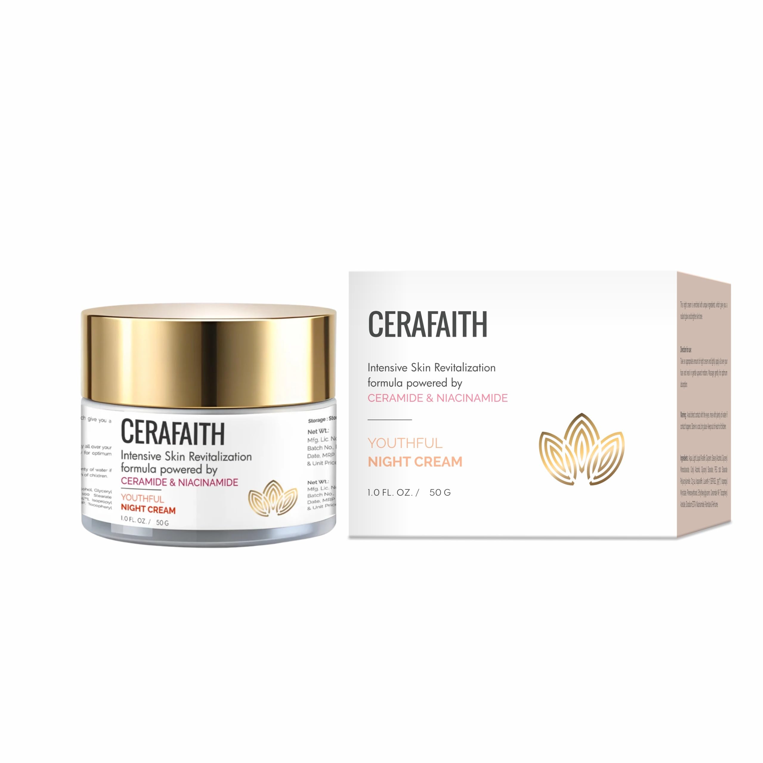 Cerafaith Night Cream | Enriched with Ceramide and Niacinamide | Long- Lasting Moisture | Reducing Dark Spots | 50 g