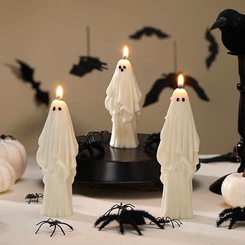 Nuanchu 3 Pcs Halloween Ghost Decor Ghost Candles Gothic Decoration