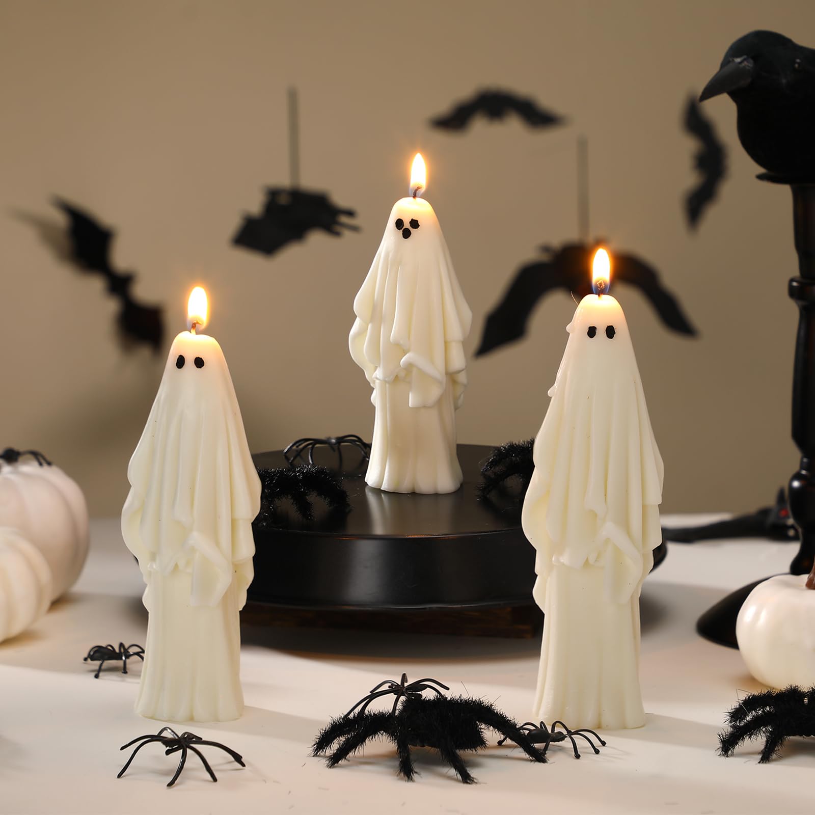 Photo 1 of Nuanchu 3 Pcs Halloween Ghost Candles, 3 Sizes Spooky Home Decoration