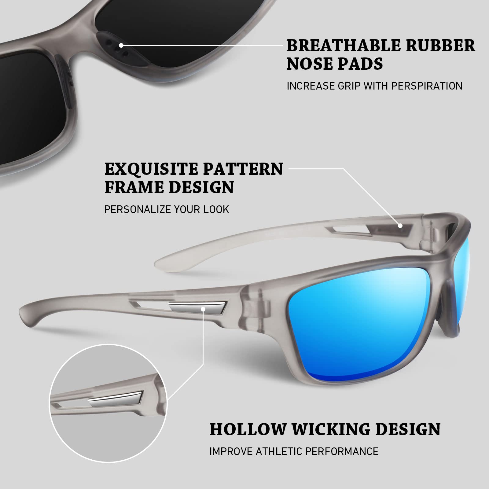 WEAROYO Gafas de sol deportivas polarizadas para hombres y mujeres, gafas rectangulares para pesca, conducción, protección UV400