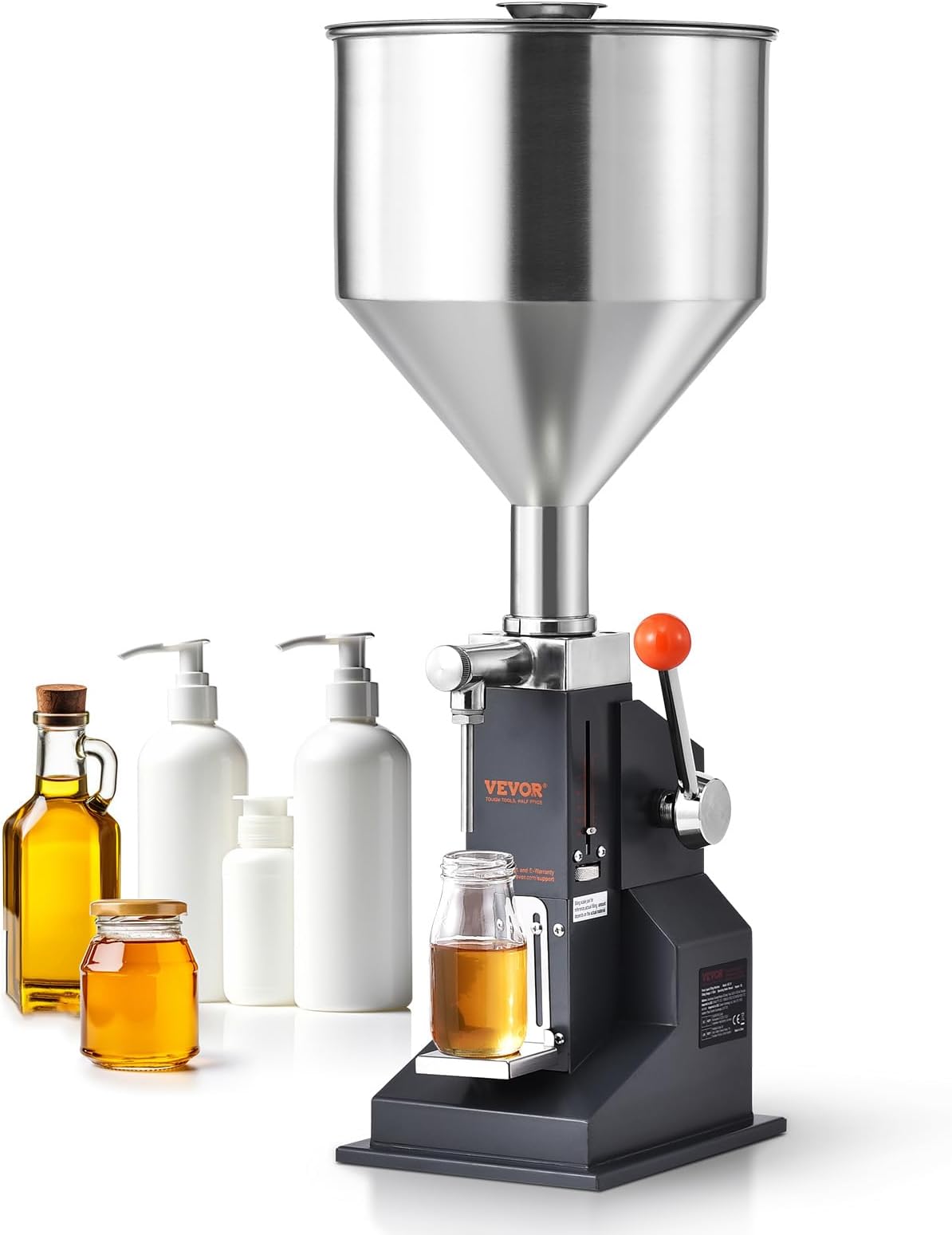 Manual Paste Liquid Filling Machine, 5-100ml Adjustable Bottle Filling Machine, Stainless Steel Liquid Filler with 11.5L Hopper for Milk Water Juice Shampoo Honey
