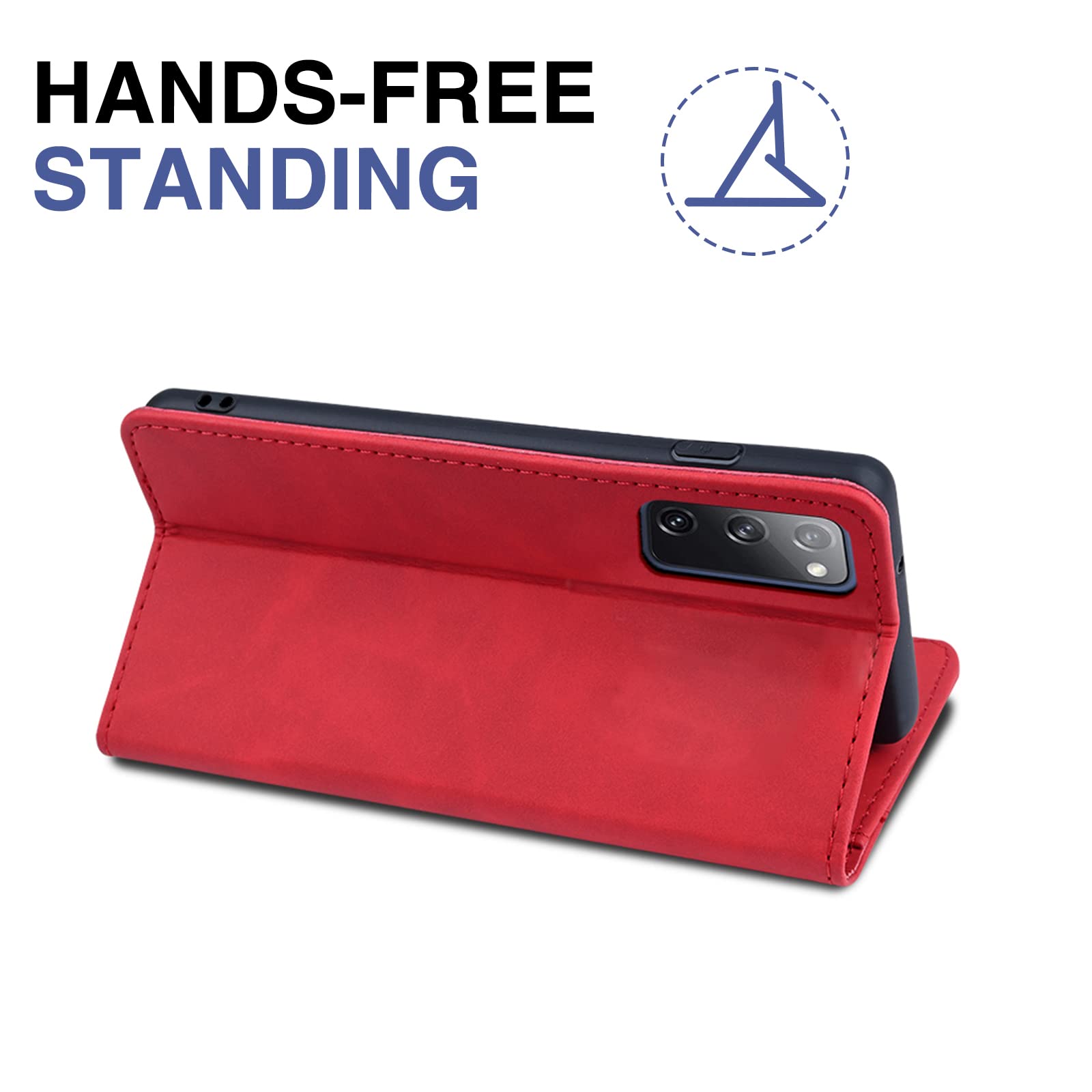 Etui do Samsung Galaxy S20 FE, Etui na Telefon Komórkowy z Skóra PU Portfel, portfel z Gniazda na karty i Podpórka, Ochrona Przed Wstrząsami Flip Etui z Klapką do Samsung S20 FE (Czerwony)