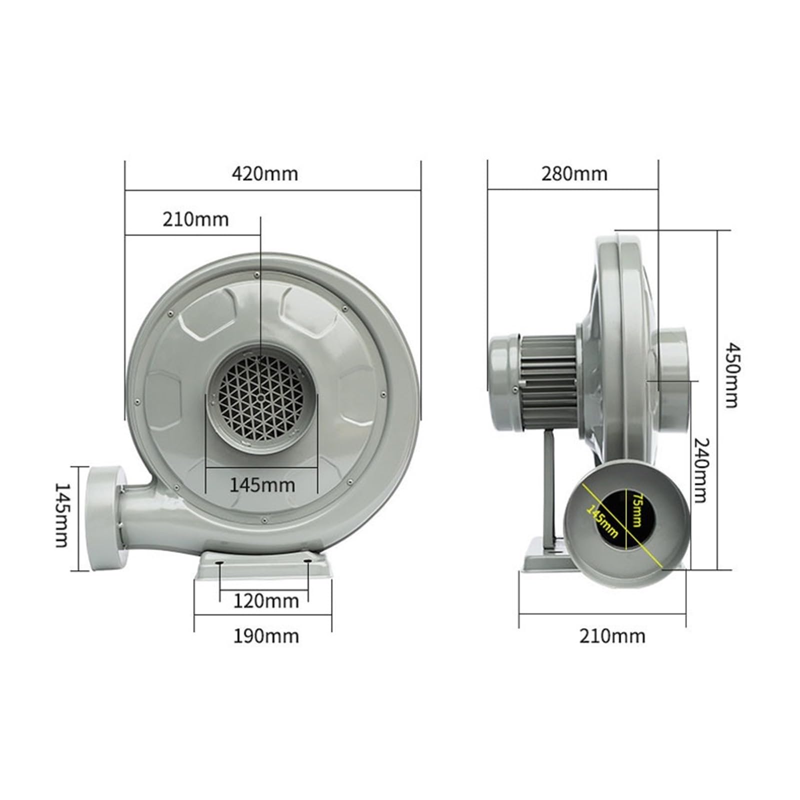 Soplador de Coche, Extractor De Soplador Aire Centrífugo 750W, para Funcionamiento Máquina Soplado Presión Media,Alta Potencia de succión