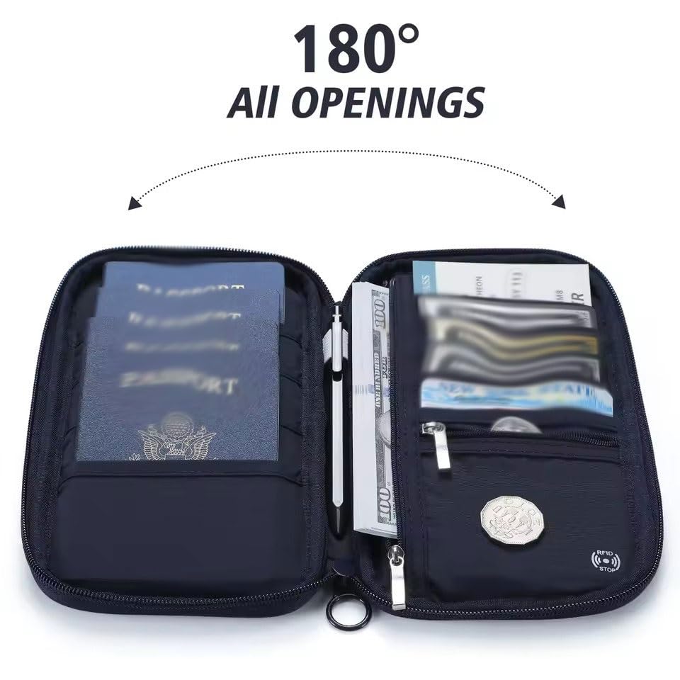 Blocking Passport Holder Travel Wallet Anti-Theft Card Slots Protective Case Flights Travel Organizer(Blue)4