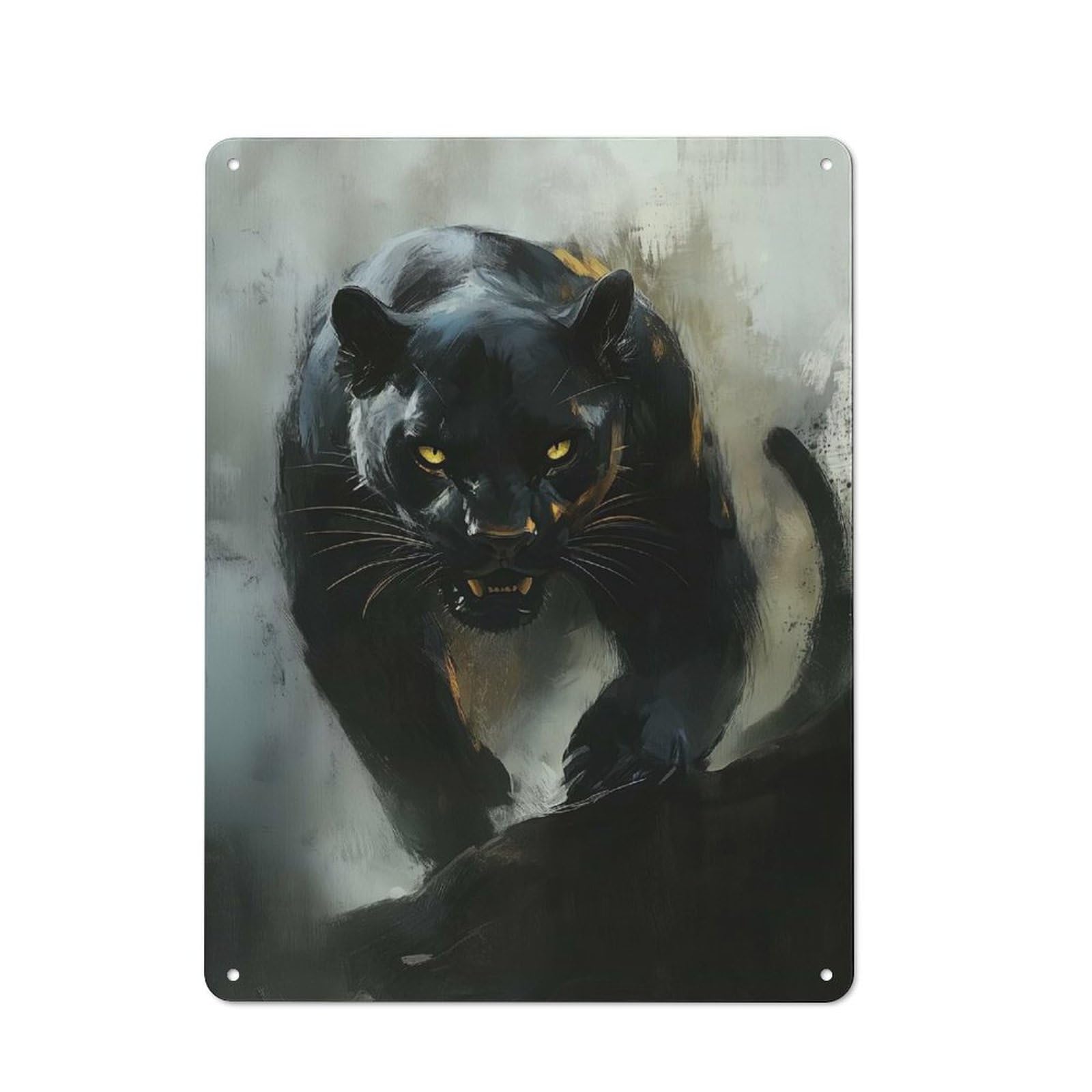 Junmoney Black Panther Portrait Rustic Tin Sign 40X30cm Featuring For Bar Or Restaurant, A Housewarming Gift For Bar Decor Enthusiasts