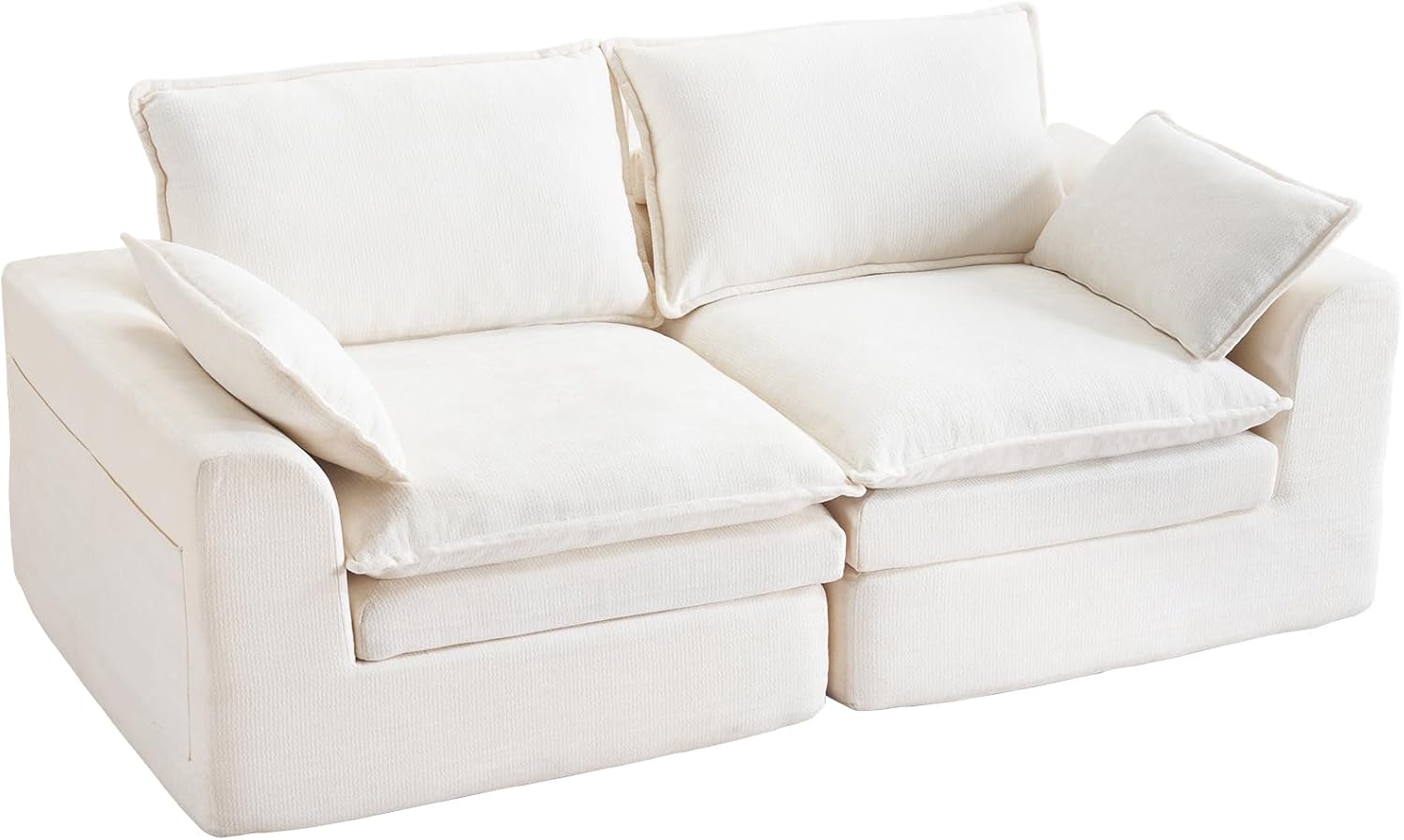 80" Modular Sectional Sofa,Oversized Loveseat Boneless Couch with Deep Seat,Upholstered Cloud Couch with Side Pockets,No Assembly Required,Chenille,Beige
