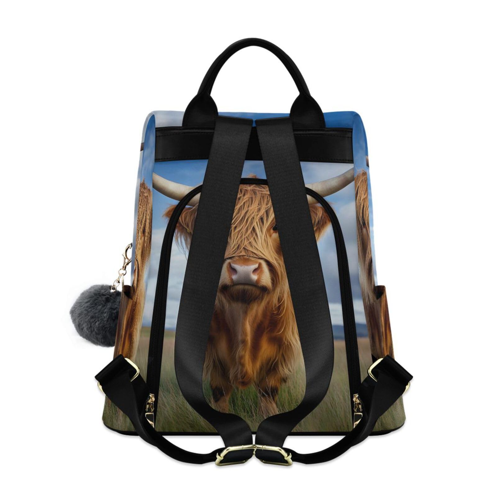 Highland Cow Grassland Backpack for Women Anti Theft Large Fashion Travel Shoulder Bag Purse Rucksack Lightweight