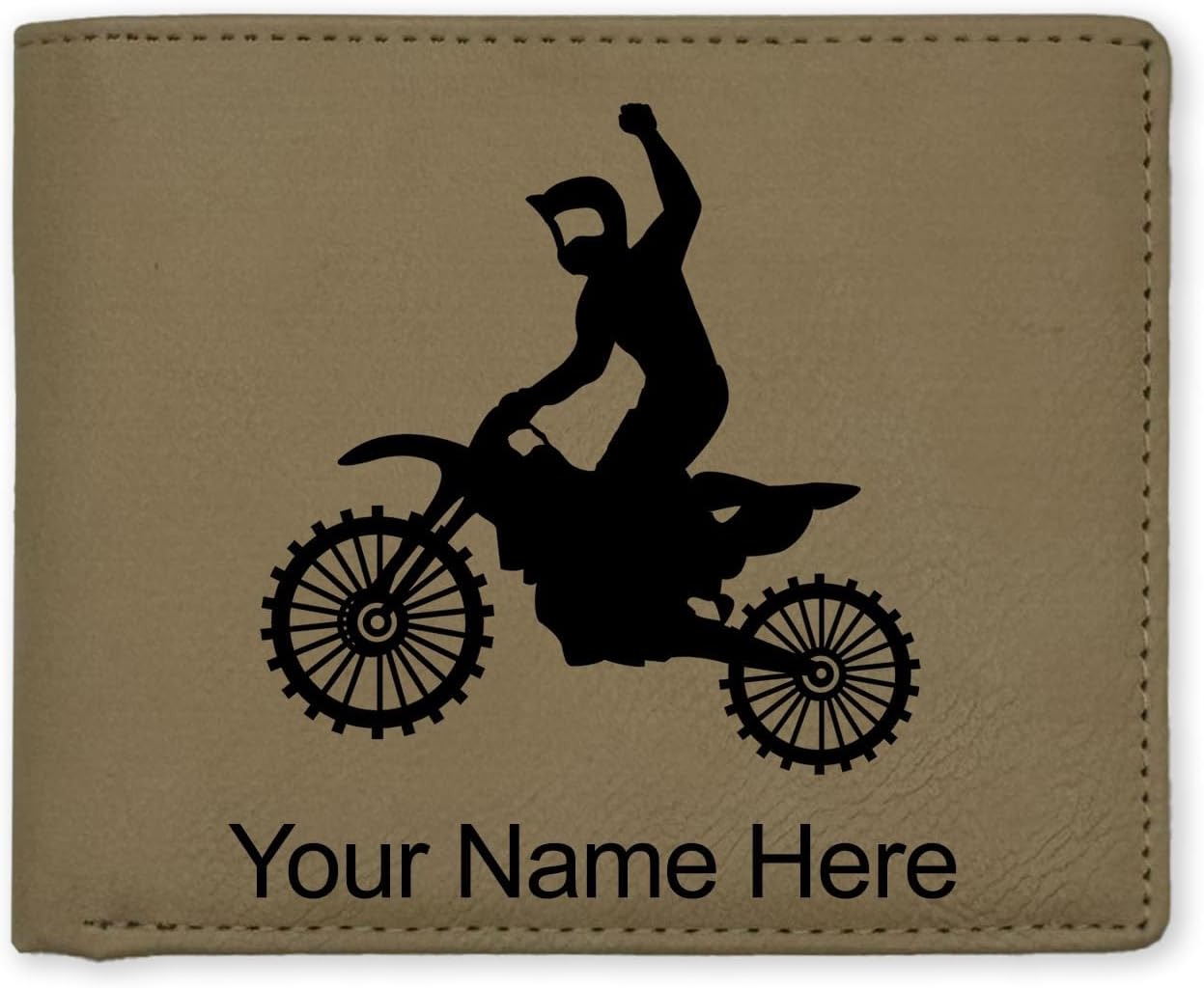 LaserGram Faux Leather Bi-Fold Wallet, Motocross, Personalized Engraving Included (Gray)