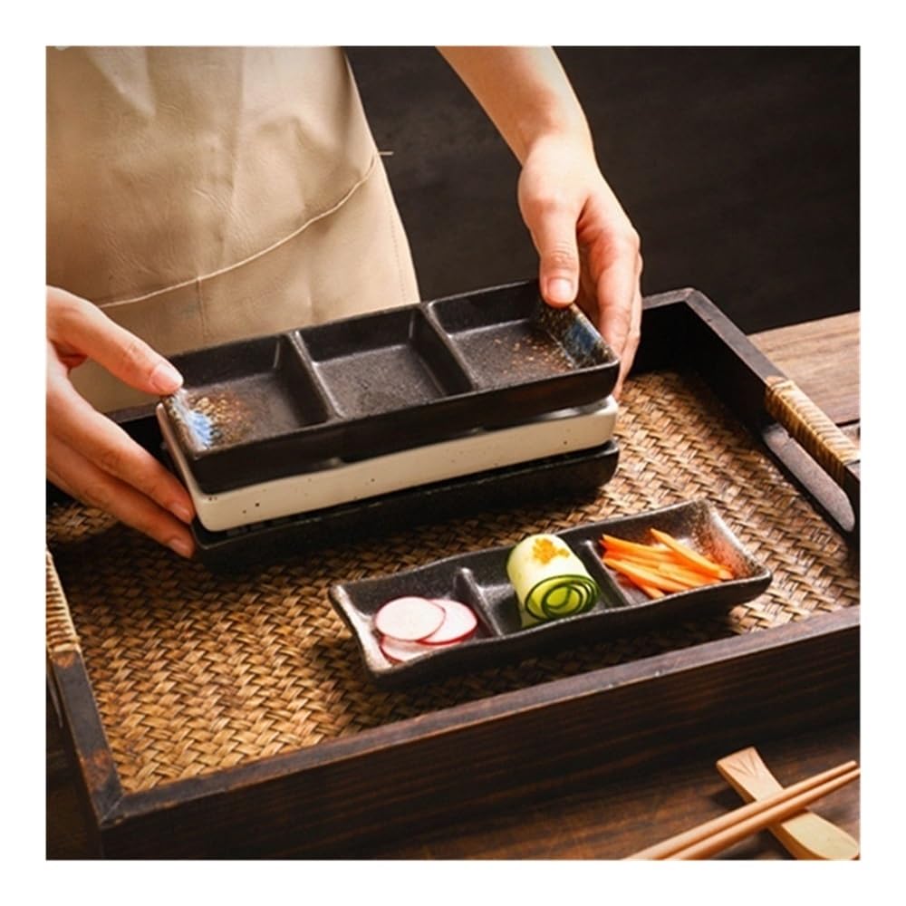 Bandeja for salsa: plato for servir aperitivos de tres rejillas, almacenamiento condimentos reutilizable, refrigerio(Black)