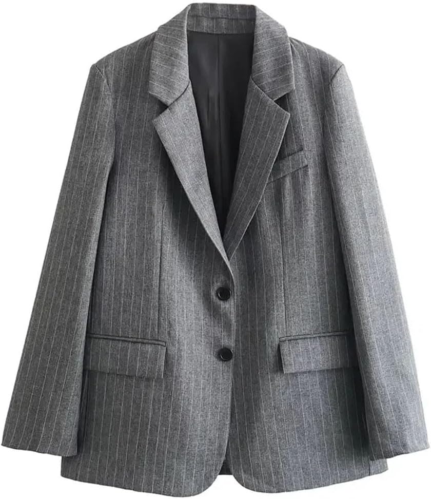 Office Lady Gray9 Stripe Blazer 2 Piece Sets Pinstripes Pockets Slim Blazer Coat + Zipper Mini Skirts