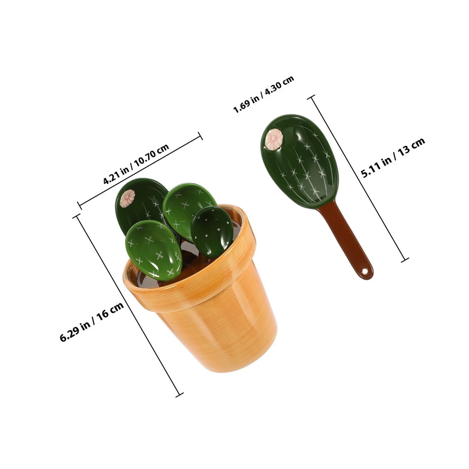 CRAFTHROU 1 Juego Cucharas Medidoras con Soporte Estilo Cactus Utensilios de Cocina para Repostería Medición Precisa para Café Especias y Condimentos