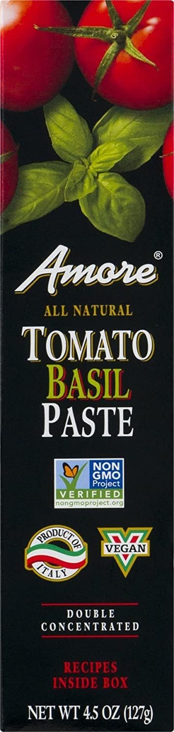 Amore Vegan Basil Tomato Paste In A Tube (4.5oz) - Non GMO Certified and Made In Italy (2 pack)