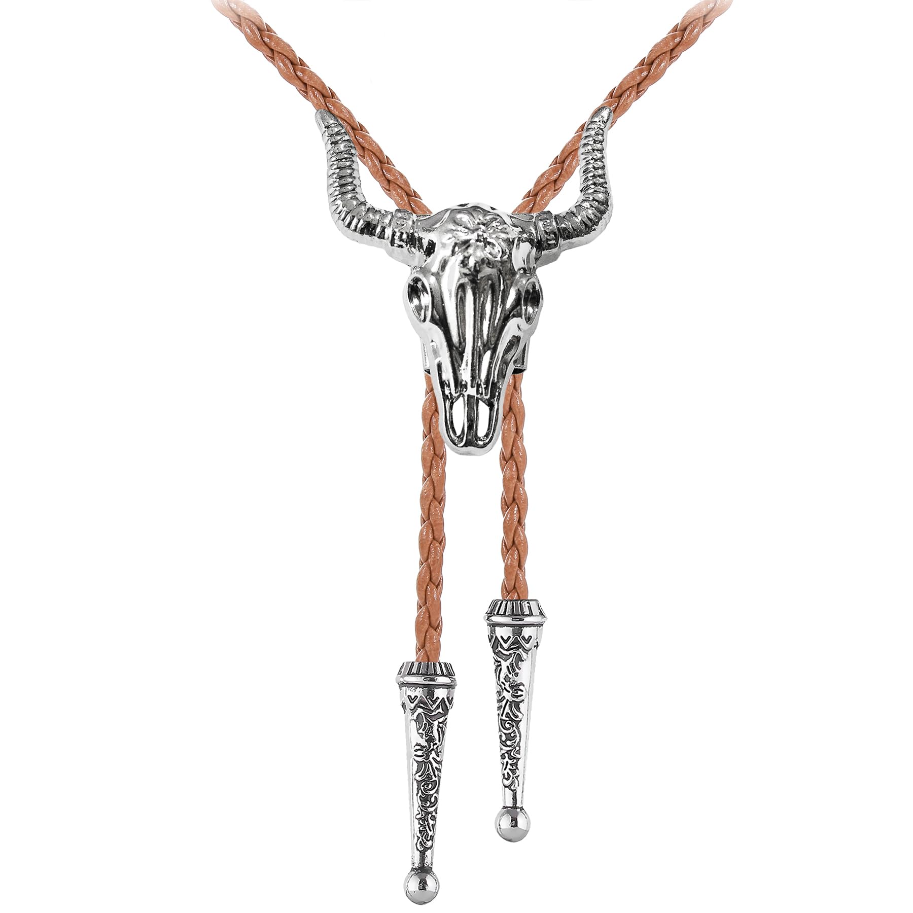GelConnie Longhorn Bull Bolo Tie for Men Native American Western Cowboy Leather Necktie Bolo Necklace for Women Gold Texas