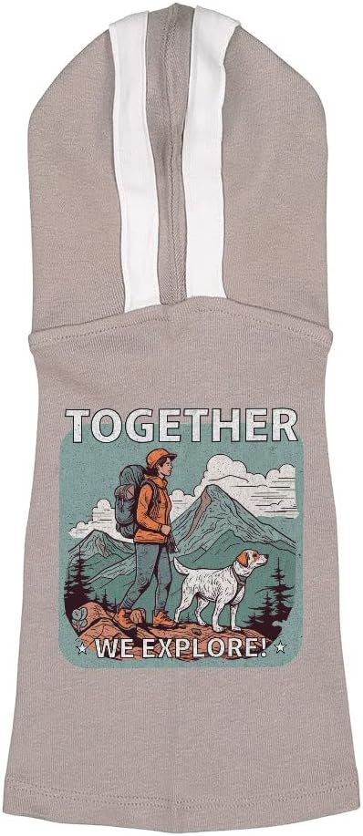 Together We Explore Dog Shirt with Hoodie - Nature Print Dog Hoodie - Printed Dog Clothing - Gray White, 2XL